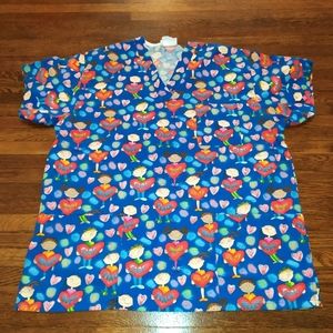 EUC Peaches Uniforms kids+hearts scrub top
